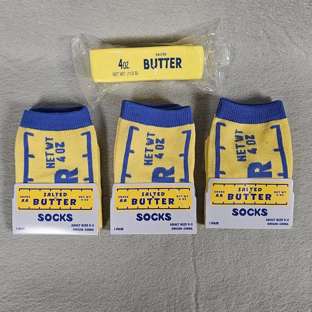 Butter Socks & Squishy Gift Set 3 Pairs Adult 9-11 Novelty Foodie Gift New